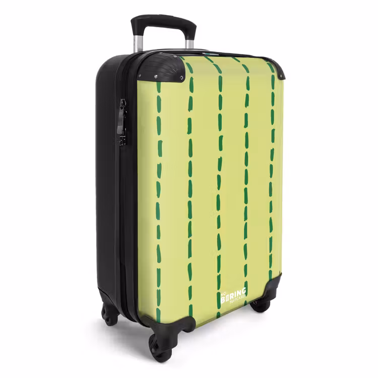 Limegroene achtergrond met donkergroene streepjes NBS - Handbagage koffer - Kinderen Unisex middel -productfoto_3d