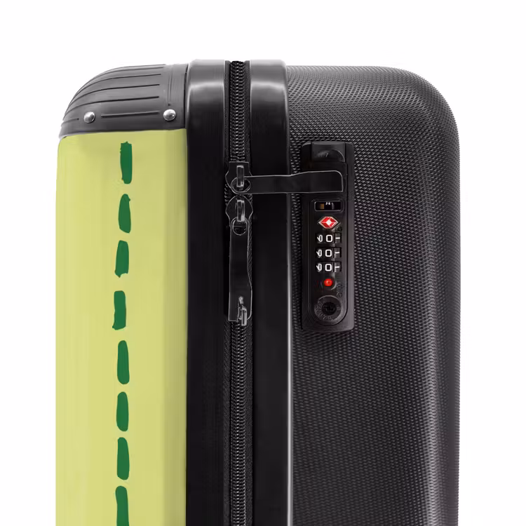 Limegroene achtergrond met donkergroene streepjes NBS - Handbagage koffer - Kinderen Unisex middel -slot