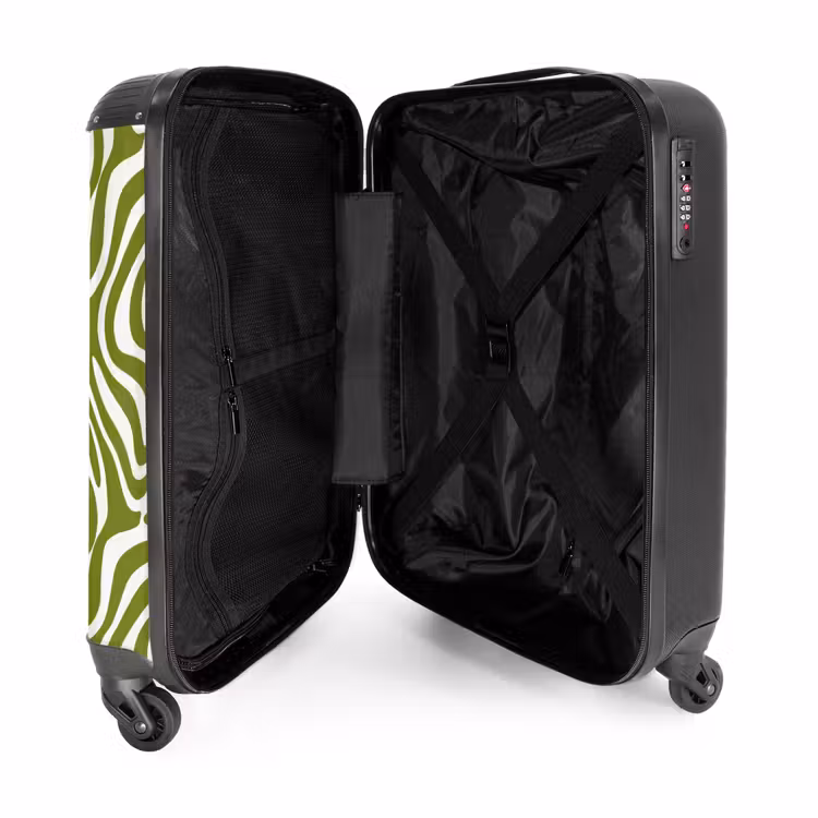 Lijnpatroon - Groen - Organisch NBS - Handbagage koffer - Volwassenen Unisex middel -binnenkant