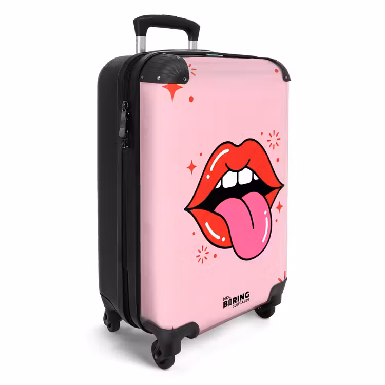 Koffer - Lippen – Zunge – Pop-Art – Bunt – Rosa - Lippen - Tong - Pop-art - Kleurrijk - Roze NBS - Handbagage koffer - Vrouwen middel