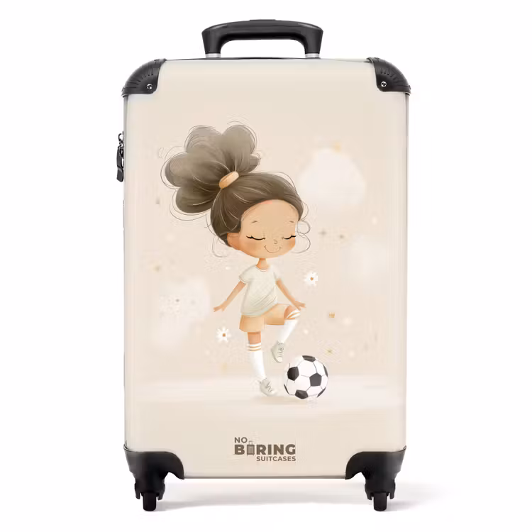 Meisje met een voetbal in beige kleuren NBS - Handbagage koffer - Volwassenen Unisex middel -productfoto_recht