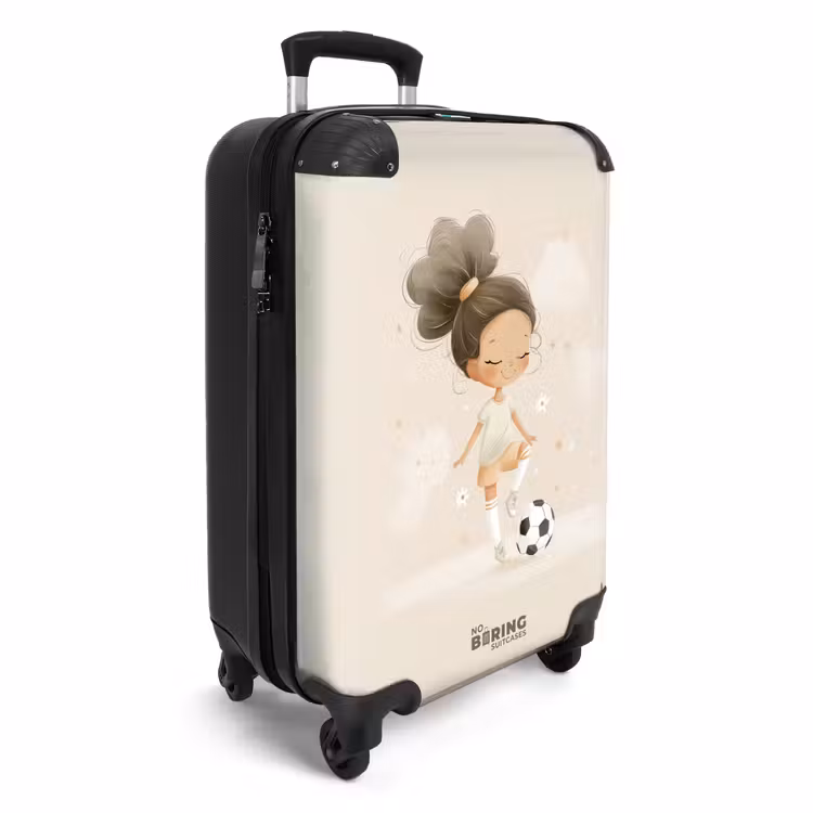 Meisje met een voetbal in beige kleuren NBS - Handbagage koffer - Volwassenen Unisex middel -productfoto_3d