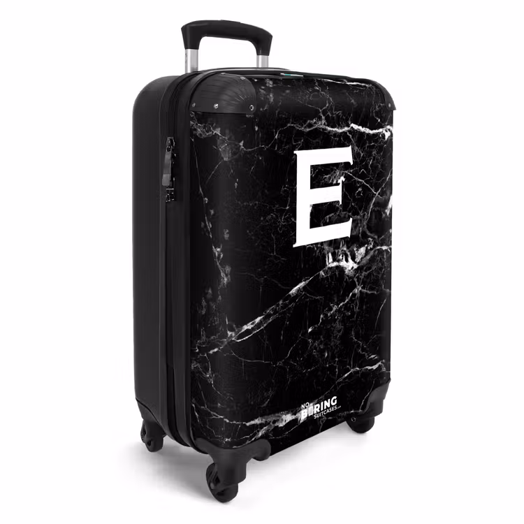 Marmer look - Letter E - Zwart NBS - Handbagage koffer - Unisex middel -productfoto_3d