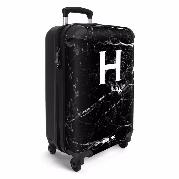 Marmer look - Letter H - Zwart NBS - Handbagage koffer - Unisex middel -productfoto_3d