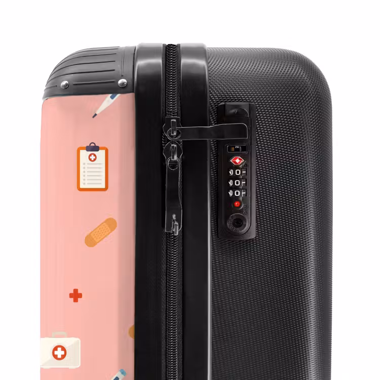 Medische symbolen op roze achtergrond NBS - Handbagage koffer - Kinderen Unisex middel -slot