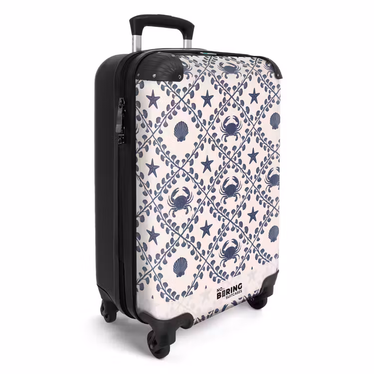Koffer - Meer – Krabbe – Seestern – Muster – Blau - Zee - Krab - Zeester - Patroon - Blauw NBS - Handbagage koffer - Volwassenen Unisex middel
