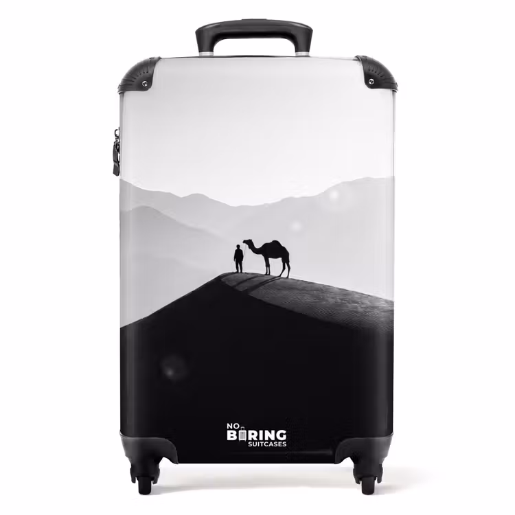 Koffer - Mensch – Kamel – Sanddüne – Natur – Monochrom - Mens - Kameel - Zandduin - Natuur - Monochroom NBS - Handbagage koffer - Volwassenen Unisex middel