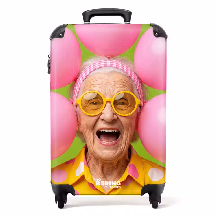 Koffer - Mensch – Luftballons – Party – Bunt – Rosa - Mens - Ballonnen - Feest - Kleurrijk - Roze NBS - Handbagage koffer - Volwassenen Unisex middel