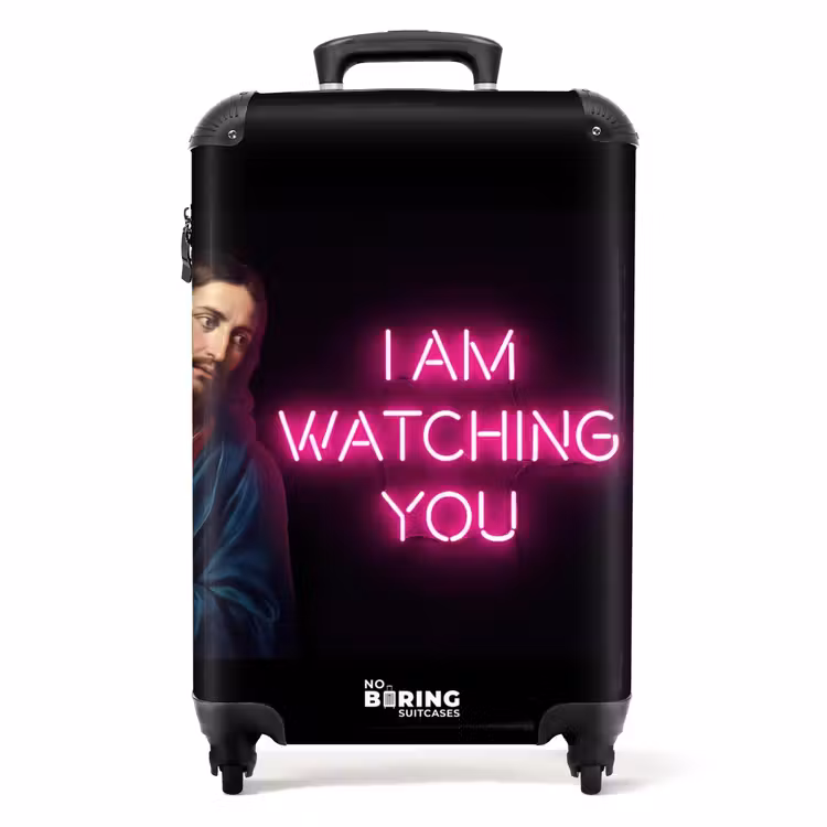 Man - Tekst - Neon NBS - Handbagage koffer - Volwassenen Unisex middel -productfoto_recht