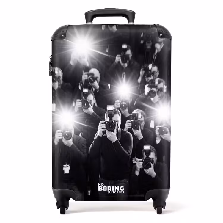 Koffer - Menschen – Kamera – Blitzlicht – Schwarz-Weiß – Medien - Mensen - Camera - Flitslicht - Zwart-wit - Media NBS - Handbagage koffer - Volwassenen Unisex middel