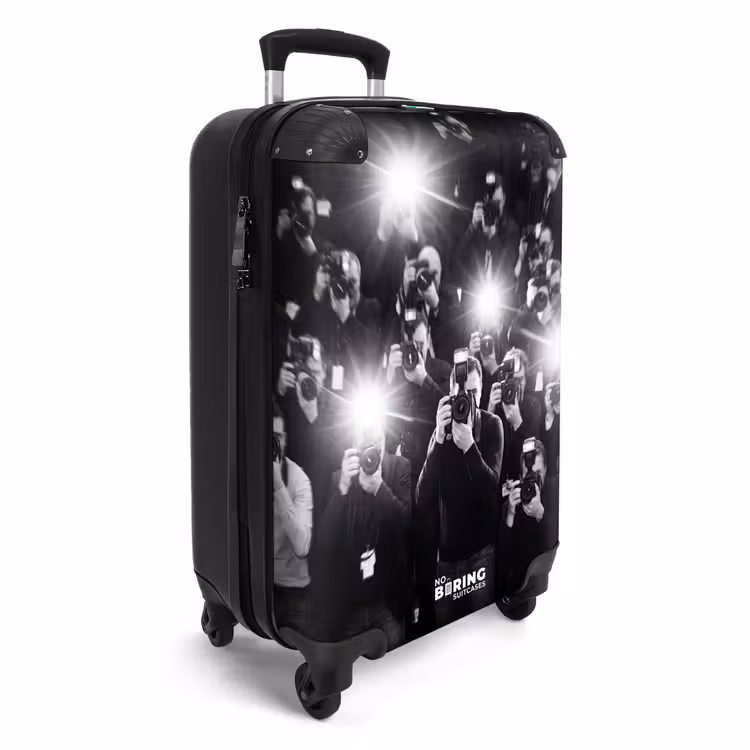 Koffer - Menschen – Kamera – Blitzlicht – Schwarz-Weiß – Medien - Mensen - Camera - Flitslicht - Zwart-wit - Media NBS - Handbagage koffer - Volwassenen Unisex middel