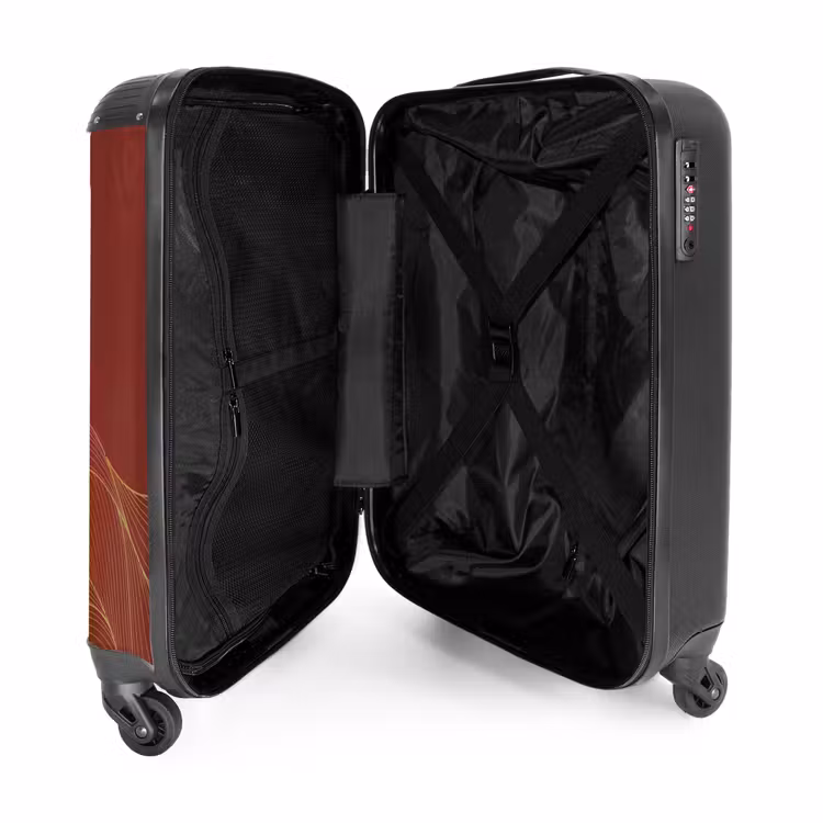 Minimal - Donkerrood met gouden golven NBS - Handbagage koffer - Unisex middel -binnenkant
