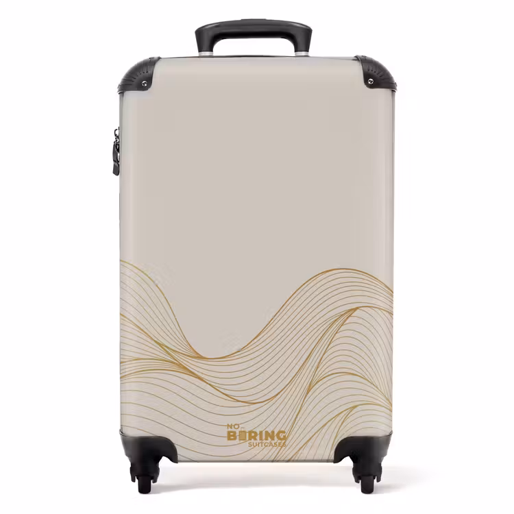 Minimal - Licht beige met gouden strepen NBS - Handbagage koffer - Unisex middel -productfoto_recht