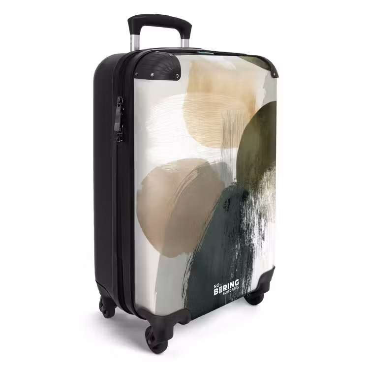 Minimalistisch - Cirkels - Penseelstreken - Beige NBS - Handbagage koffer - Volwassenen Unisex middel -productfoto_3d