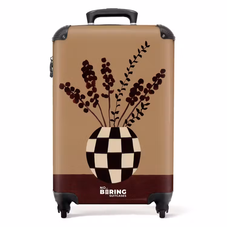 Minimalistisch - Vaas - Bloemen - Bruin NBS - Handbagage koffer - Volwassenen Unisex middel -productfoto_recht