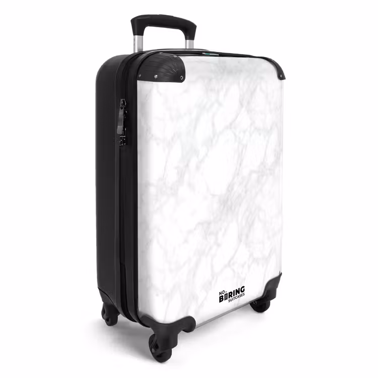 Minimalistisch - Wit - Grijze aders NBS - Handbagage koffer - Volwassenen Unisex middel -productfoto_3d