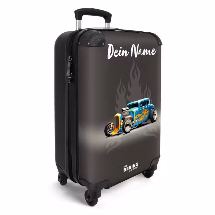 Blauwe auto met grijze vlammen NBS - Handbagage koffer - Kinderen Unisex middel -productfoto_3d