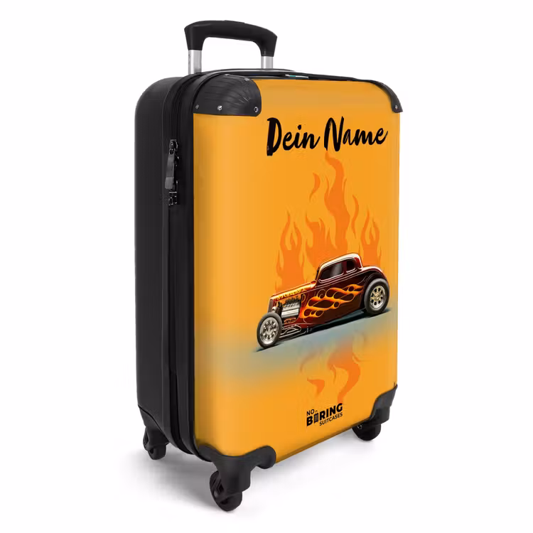 Bruine auto met gele vlammen NBS - Handbagage koffer - Kinderen Unisex middel -productfoto_3d