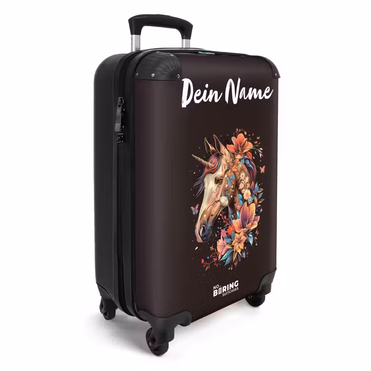 Eenhoorn en Bloemen op Zwarte Achtergrond NBS - Handbagage koffer - Kinderen Unisex middel -productfoto_3d