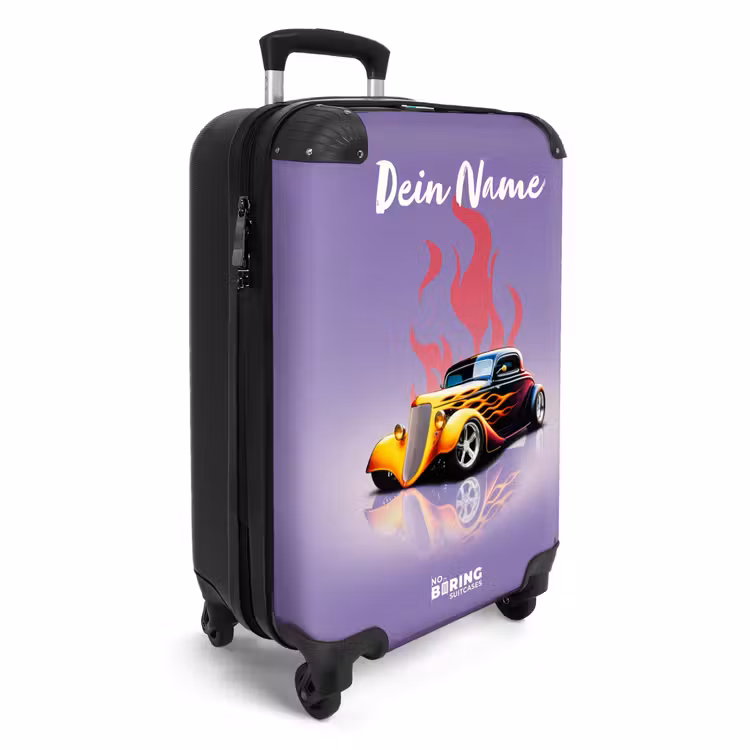 Gele auto met roze vlammen NBS - Handbagage koffer - Kinderen Unisex middel -productfoto_3d
