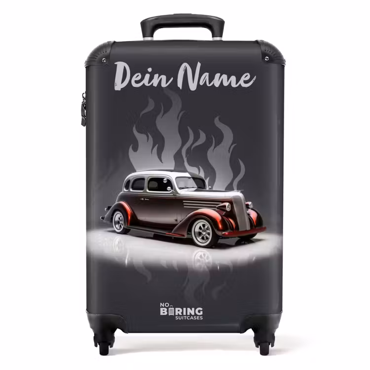 Grijze auto met grijze vlammen NBS - Handbagage koffer - Kinderen Unisex middel -productfoto_recht