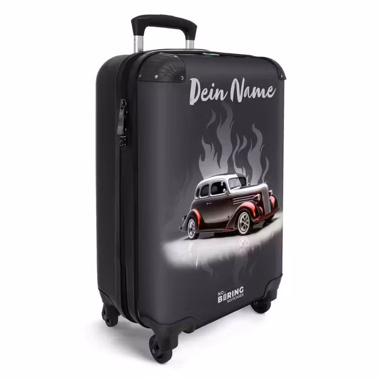 Grijze auto met grijze vlammen NBS - Handbagage koffer - Kinderen Unisex middel -productfoto_3d