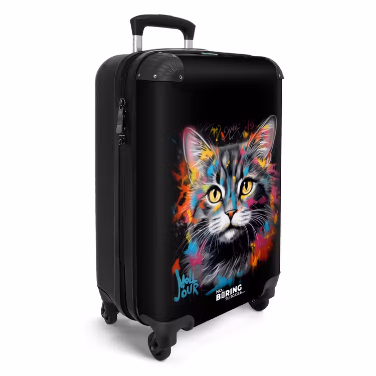 Kat met Kleurrijke Penseelstreken NBS - Handbagage koffer - Kinderen Unisex middel -productfoto_3d