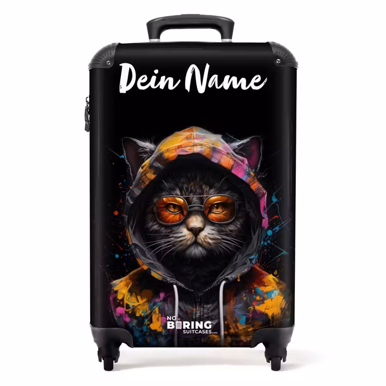 Kat met Kleurrijk Vest en Oranje Bril NBS - Handbagage koffer - Kinderen Unisex middel -productfoto_recht