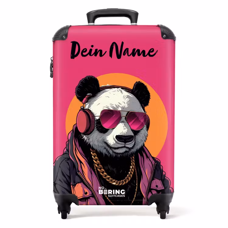 Panda met Koptelefoon, Zonnebril en Gouden Ketting NBS - Handbagage koffer - Kinderen Unisex middel -productfoto_recht