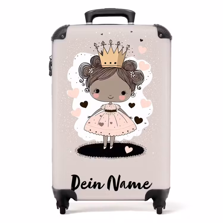 Prinses op gekleurde achtergrond met roze en zwarte hartjes NBS - Handbagage koffer - Kinderen Unisex middel -productfoto_recht