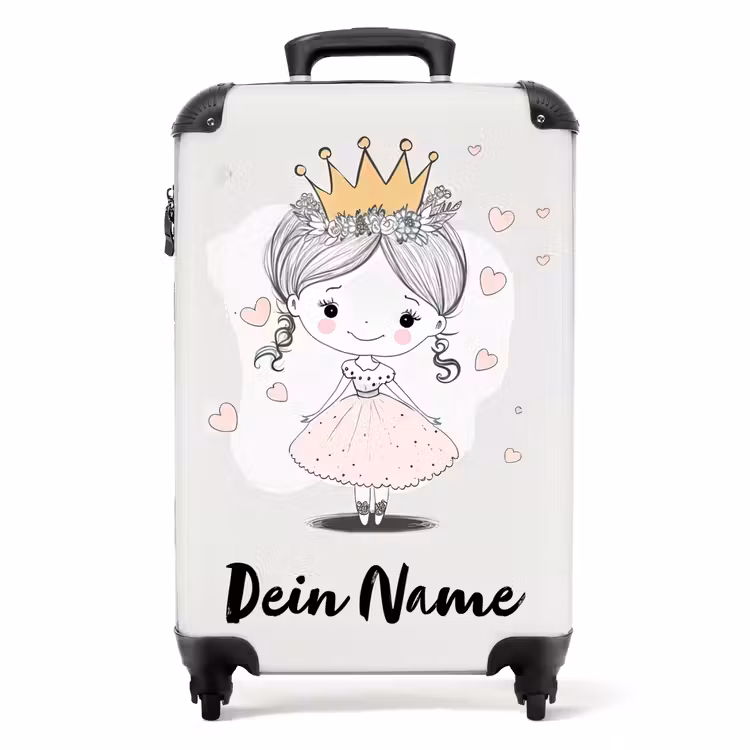Prinses met kroon en roze hartjes NBS - Handbagage koffer - Kinderen Unisex middel -productfoto_recht