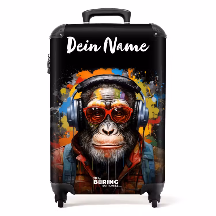 Chimpansee met Koptelefoon en Graffiti-Spray NBS - Handbagage koffer - Kinderen Unisex middel -productfoto_recht