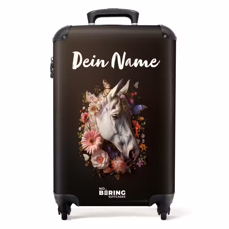 Wit paardenhoofd tussen kleurrijke bloemenkrans NBS - Handbagage koffer - Kinderen Unisex middel -productfoto_recht