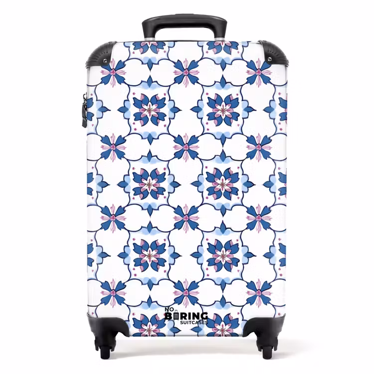 Modern - Patroon - Blauw - Roze NBS - Handbagage koffer - Volwassenen Unisex middel -productfoto_recht