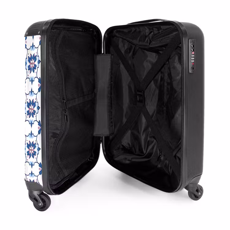Modern - Patroon - Blauw - Roze NBS - Handbagage koffer - Volwassenen Unisex middel -binnenkant