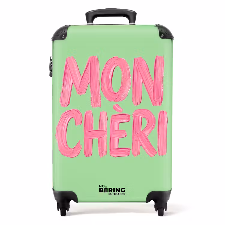 Mon cheri - Groen - Roze NBS - Handbagage koffer - Volwassenen Unisex middel -productfoto_recht