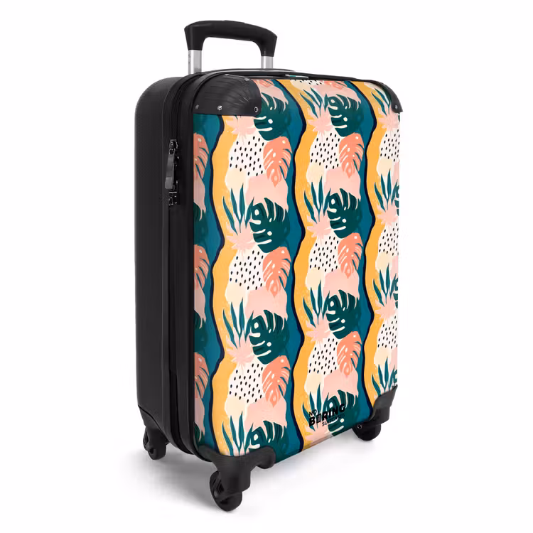 Monstera bladeren in diverse kleuren NBS - Handbagage koffer - Volwassenen Unisex middel -productfoto_3d