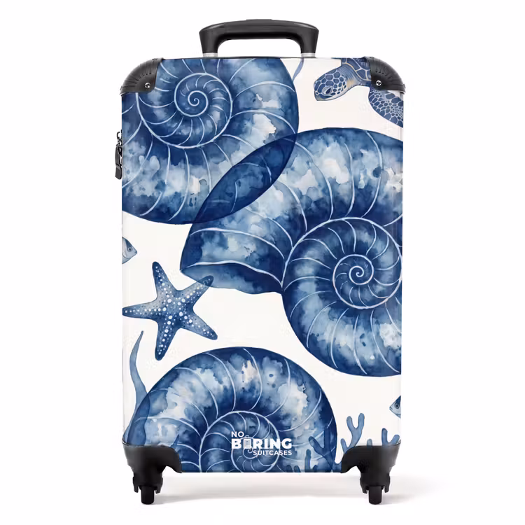 Koffer - Muschel – Spirale – Meeresleben – Aquarell – Blau - Schelp - Spiraal - Zeeleven - Aquarel - Blauw NBS - Handbagage koffer - Volwassenen Unisex middel