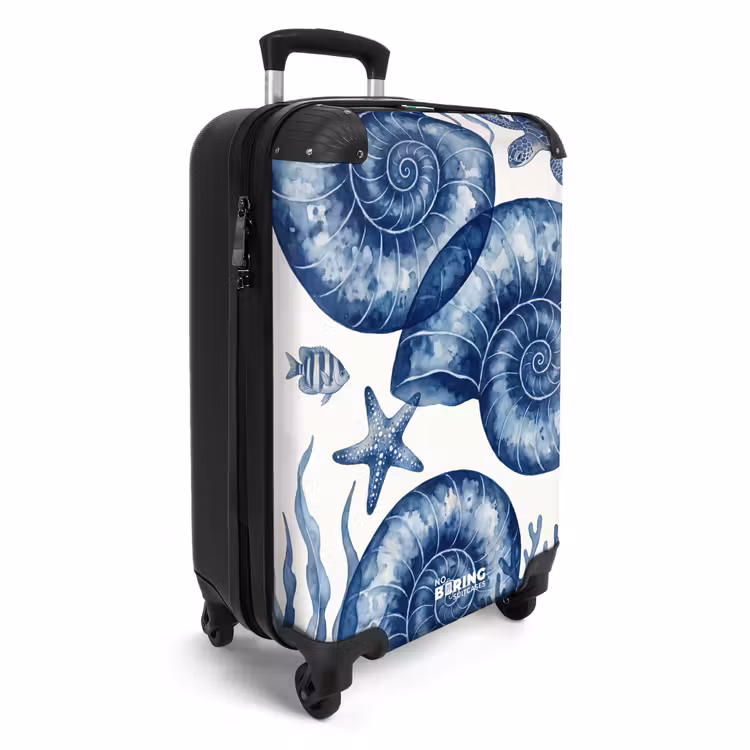Koffer - Muschel – Spirale – Meeresleben – Aquarell – Blau - Schelp - Spiraal - Zeeleven - Aquarel - Blauw NBS - Handbagage koffer - Volwassenen Unisex middel