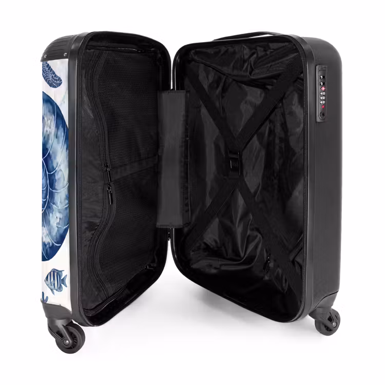 Koffer - Muschel – Spirale – Meeresleben – Aquarell – Blau - Schelp - Spiraal - Zeeleven - Aquarel - Blauw NBS - Handbagage koffer - Volwassenen Unisex middel