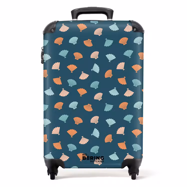 Schelpen patroon blauw oranje NBS - Handbagage koffer - Kinderen Unisex middel -productfoto_recht