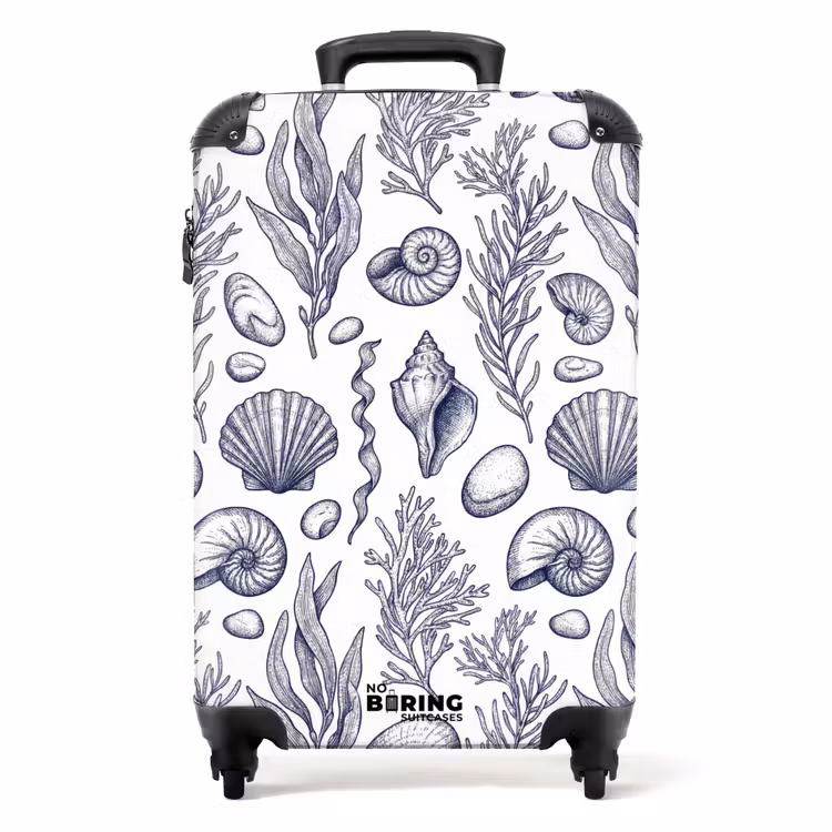 Koffer - Muscheln – Seetang – Ozean – Illustration – Blau — 1