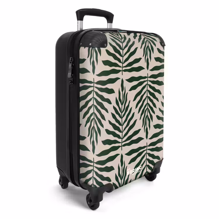Patroon van bladeren in beige met donkergroen NBS - Handbagage koffer - Unisex middel -productfoto_3d