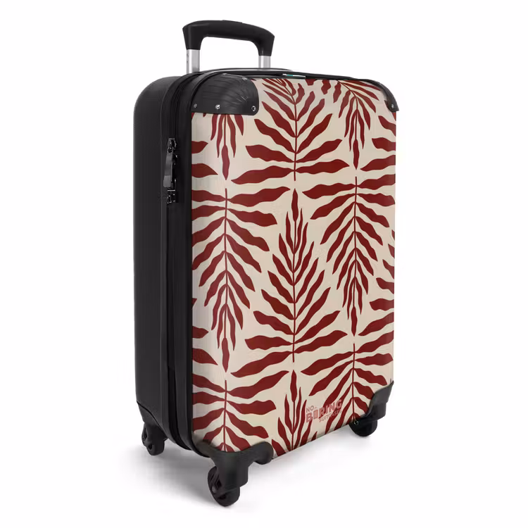 Patroon van bladeren in beige met rood NBS - Handbagage koffer - Unisex middel -productfoto_3d