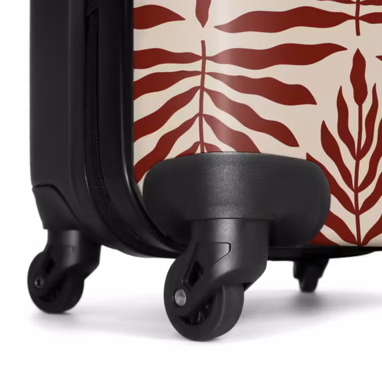Patroon van bladeren in beige met rood NBS - Handbagage koffer - Unisex middel -wiel