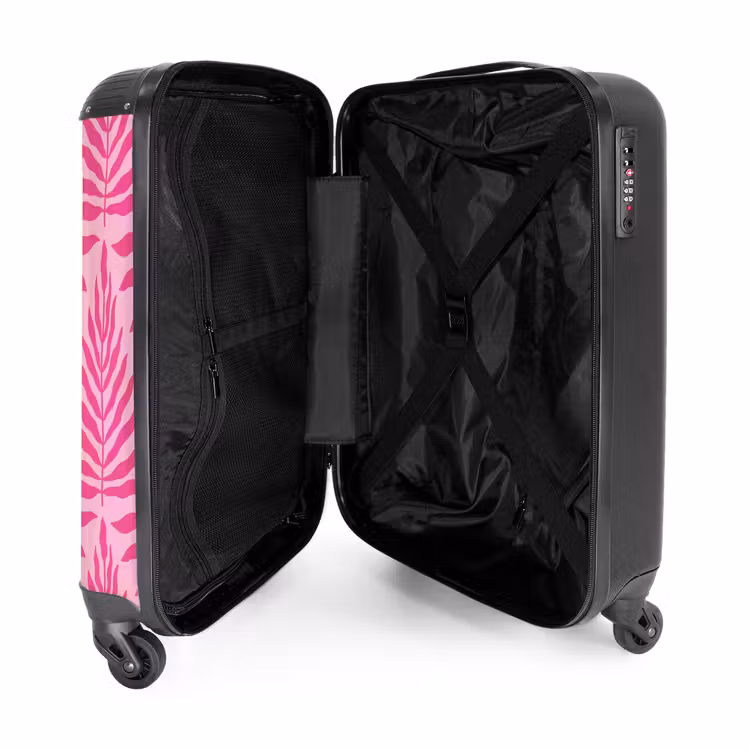 Patroon van bladeren in licht- en donkerroze NBS - Handbagage koffer - Unisex middel -binnenkant