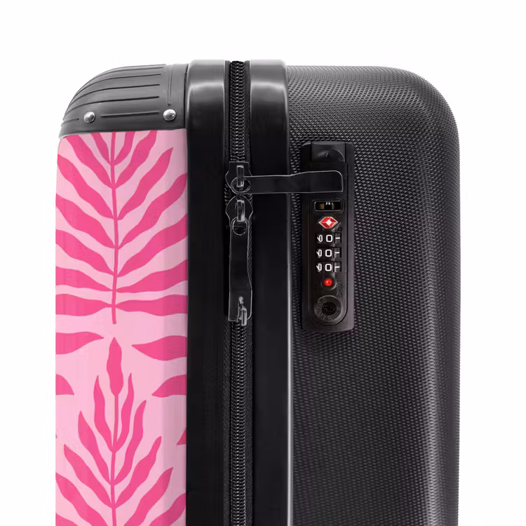 Patroon van bladeren in licht- en donkerroze NBS - Handbagage koffer - Unisex middel -slot