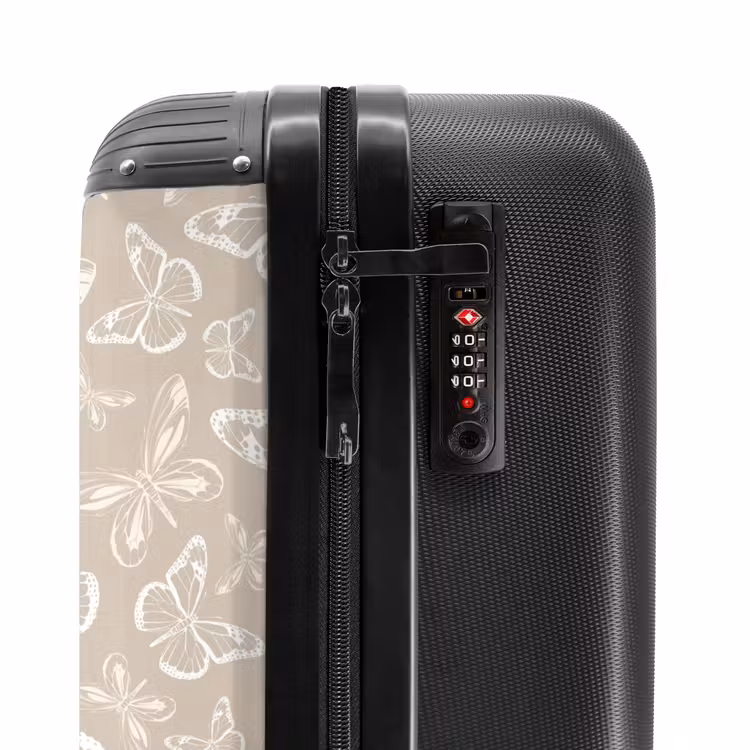 Patroon van vlinders in beige NBS - Handbagage koffer - Unisex middel -slot