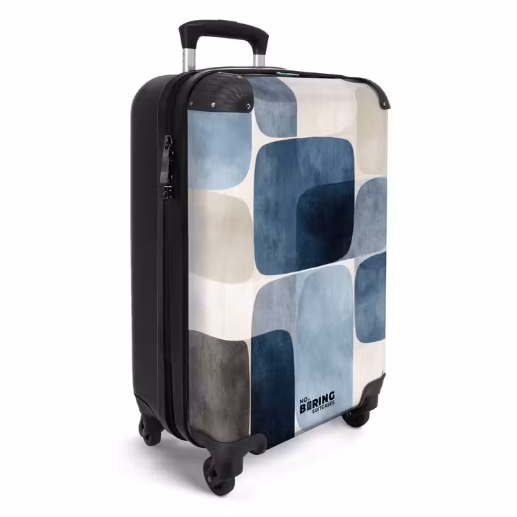 Patroon - Blauw - Vierkanten NBS - Handbagage koffer - Volwassenen Unisex middel -productfoto_3d