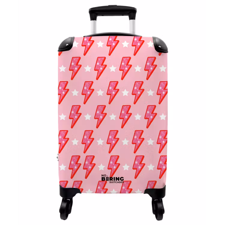 Koffer - Muster – Blitz – Stern – Glitzer – Rosa - Patroon - Bliksem - Ster - Glitter - Roze NBS - Handbagage koffer - Vrouwen middel